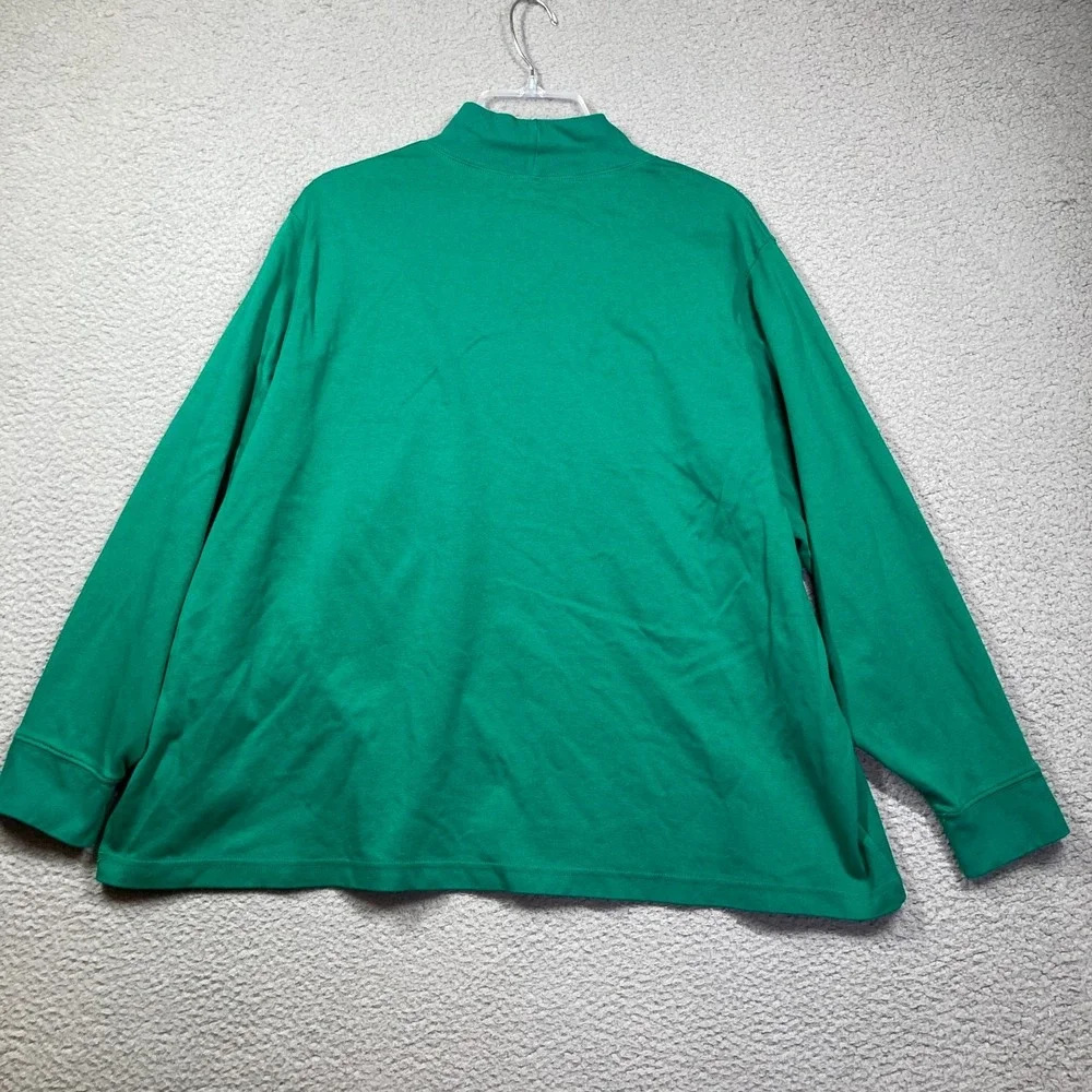 Lands' End Mock Neck Shirt Womens Plus 3X Green Relaxed Fit Long Sleeve Stretch - Picture 10 of 11
